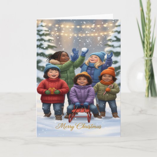 Carte Joyful Snow Day – Kids Christmas Greeting Card (Devant)
