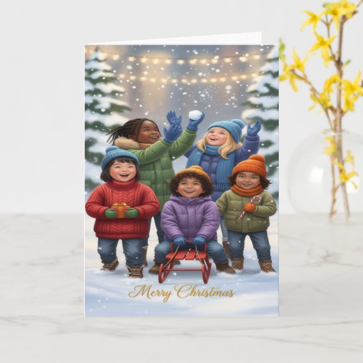 Carte Joyful Snow Day – Kids Christmas Greeting Card (Fleur jaune)