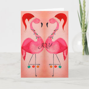 Carte Joyous Flamant rose Christmas Card : Rose