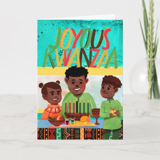 Carte Joyous Kwanzaa papa et enfants avec Kinara (Devant)
