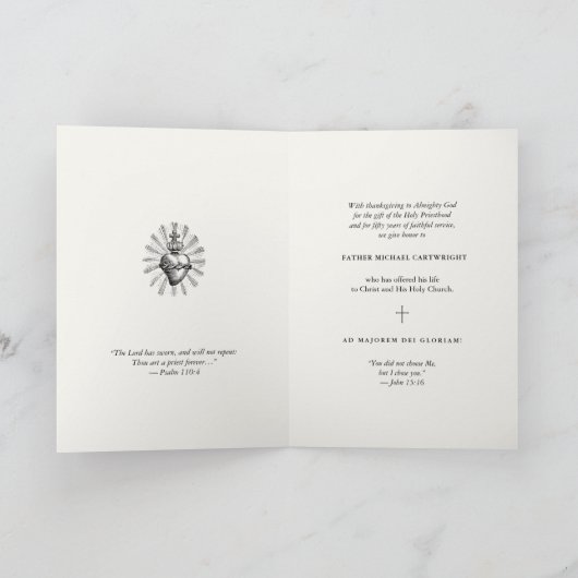 Carte jubilé du 50e du prêtre IHS, Clés et Calice (Intérieur)