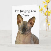 Carte Jugement Sphinx Chat Joyeux Anniversaire Cassie (Fleur jaune)