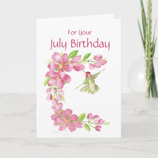 Carte Juillet Anniversaire Cerisier Fleur & Colibri (Devant)