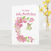 Carte Juillet Anniversaire Cerisier Fleur & Colibri (Fleur jaune)