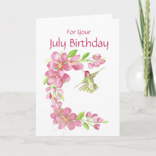 Carte Juillet Anniversaire Cerisier Fleur & Colibri