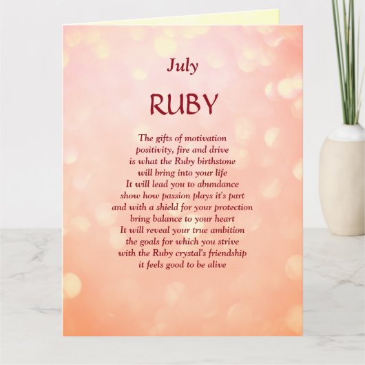 Carte Juillet anniversaire pierre d'anniversaire Ruby Sa (Devant)