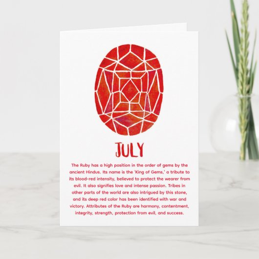 Carte Juillet Birthstone Ruby Anniversaire (Devant)