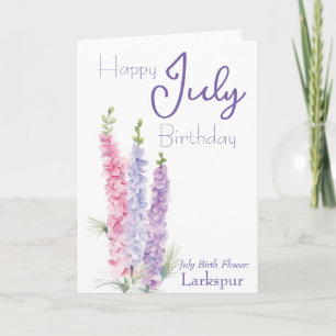 Carte Juillet Fleur de naissance Larkspur Anniversaire