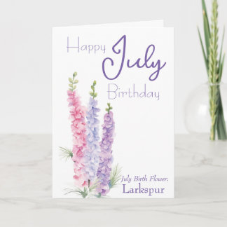 Carte Juillet Fleur de naissance Larkspur Anniversaire