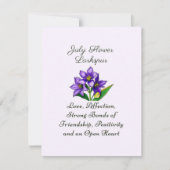 Carte Juillet Mois de naissance Fleur Larkspur Floral Ar (Devant)