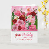 Carte Juin Anniversaire Kitty dans un jardin Rose (Fleur jaune)