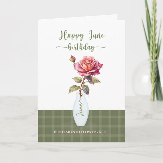 Carte Juin Anniversaire Rose Mois de naissance Violet Fl (Devant)