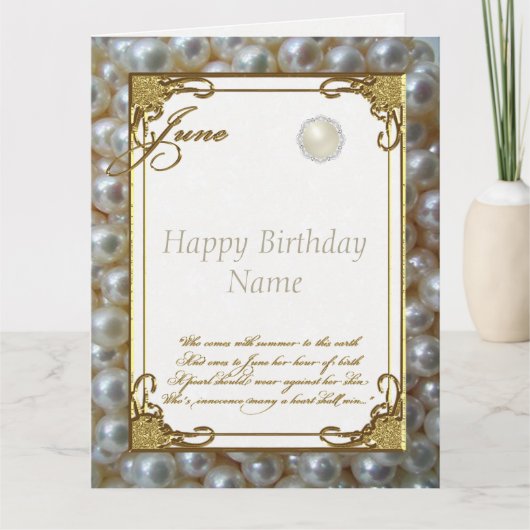 Carte Juin Pearl Birthstone Anniversaire 8,5x11 (Devant)