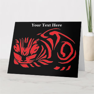 Carte Julie de Graag Gravure sur bois chat (Rouge)