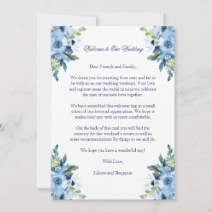 Carte Juliette Blue Mariage Bienvenue Lettre & Itinérair