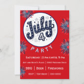 Carte July Fourth with Fireworks in Red White and Blue (Devant)