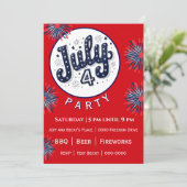 Carte July Fourth with Fireworks in Red White and Blue (Debout devant)