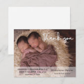 Carte Jumeaux de script moderne Baby shower photo Merci (Devant / Derrière)