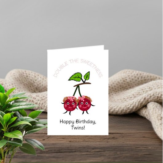 Carte jumelles filles cerise