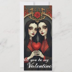 Carte Jumelles gothiques de la Saint-Valentin avec cœur 