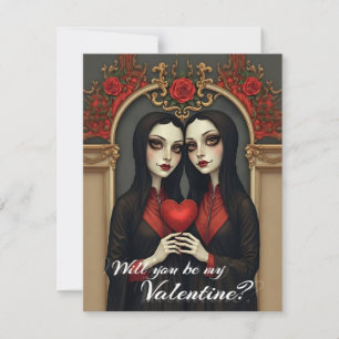 Carte Jumelles gothiques de la Saint-Valentin avec cœur 