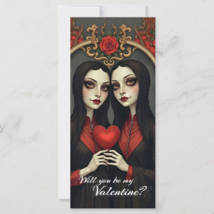 Carte Jumelles gothiques de la Saint-Valentin avec cœur 