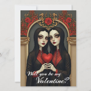 Carte Jumelles gothiques de la Saint-Valentin avec cœur 
