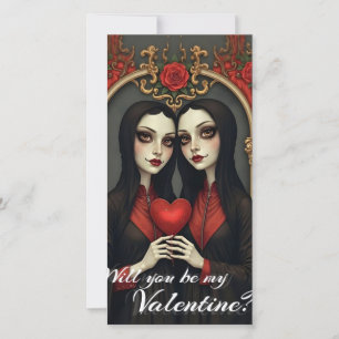Carte Jumelles gothiques de la Saint-Valentin avec cœur 