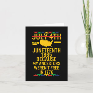 Carte Juneteenth Day Ancêtres Libres 1776 Juillet 4th No