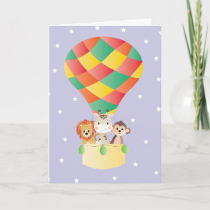 Carte Jungle Animaux Hot Air Balloon Night Sky Stars