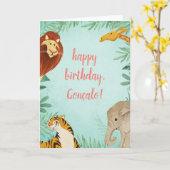 Carte Jungle Animaux Safari Zoo Joyeux anniversaire garç (Fleur jaune)