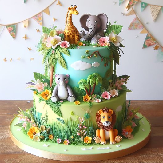 CARTE JUNGLE ANIMAUX THÈME ANNIVERSAIRE DE ENFANT LAYER