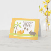 Carte Jungle Lion et Hippo Joyeux 1er anniversaire (Fleur jaune)