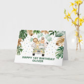Carte Jungle tropicale Safari Animaux Joyeux Anniversair (Fleur jaune)