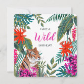 Carte Jungle vert & rose sauvage tropicale tiger d'anniv (Devant)