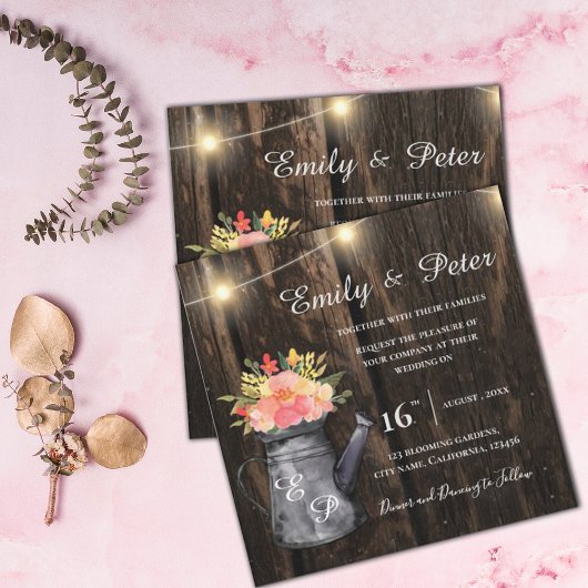 Carte Jus de bois rustique Mariage d'aquarelle orange