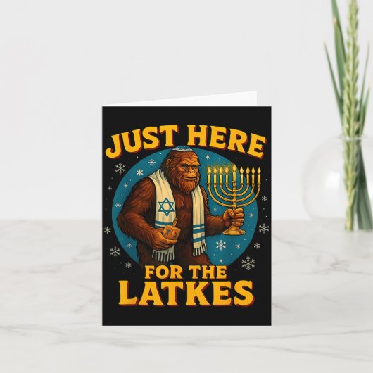 Carte Just Here For The Latkes Funny Hanukkah Bigfoot  (Devant)