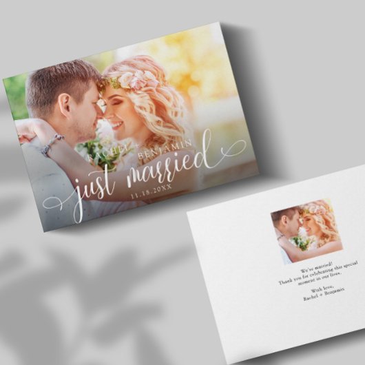 Carte Just Married Script Traditional Photo Wedding