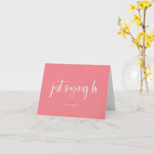 Carte Juste dire bonjour| Simple script rose et blanc (Fleur jaune)