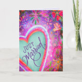 Carte Juste Marié Joli Coeur Floral Mariage pourpre (Devant)