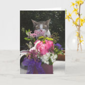 Carte Juste Popup dans le chat mignon Anniversaire (Fleur jaune)