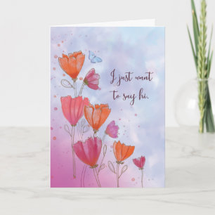 Carte Juste pour dire Hi Orange et Fleurs roses Papillon