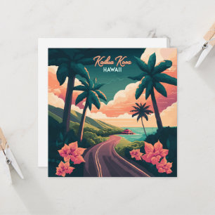 Carte Kailua Kona Hawaii Big Island Sunset Retro