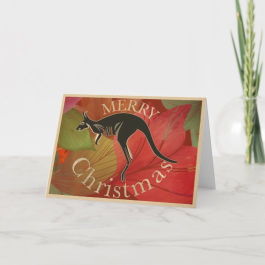 Carte Kangaroo australien Joyeux script d'or de Noël (Devant)