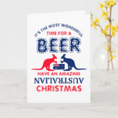 Carte Kangaroo Beer, Drapeau australien voeux de Noël (Fleur jaune)