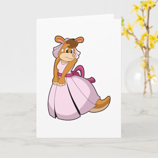 Carte Kangaroo comme mariée avec robe Mariage (Fleur jaune)