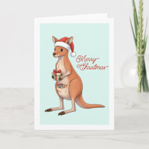 Carte Kangourou Festif Avec Chapeau De Père Noël Vacance
