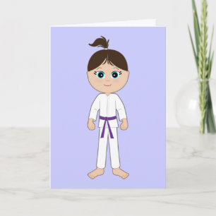 Carte Karate Girl Félicitations Ceinture pourpre