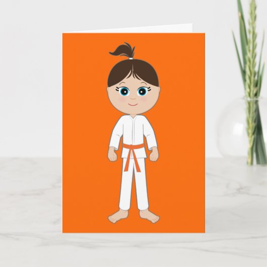 Carte Karate Girl Félicitations Orange Belt (Devant)