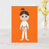 Carte Karate Girl Félicitations Orange Belt (Fleur jaune)